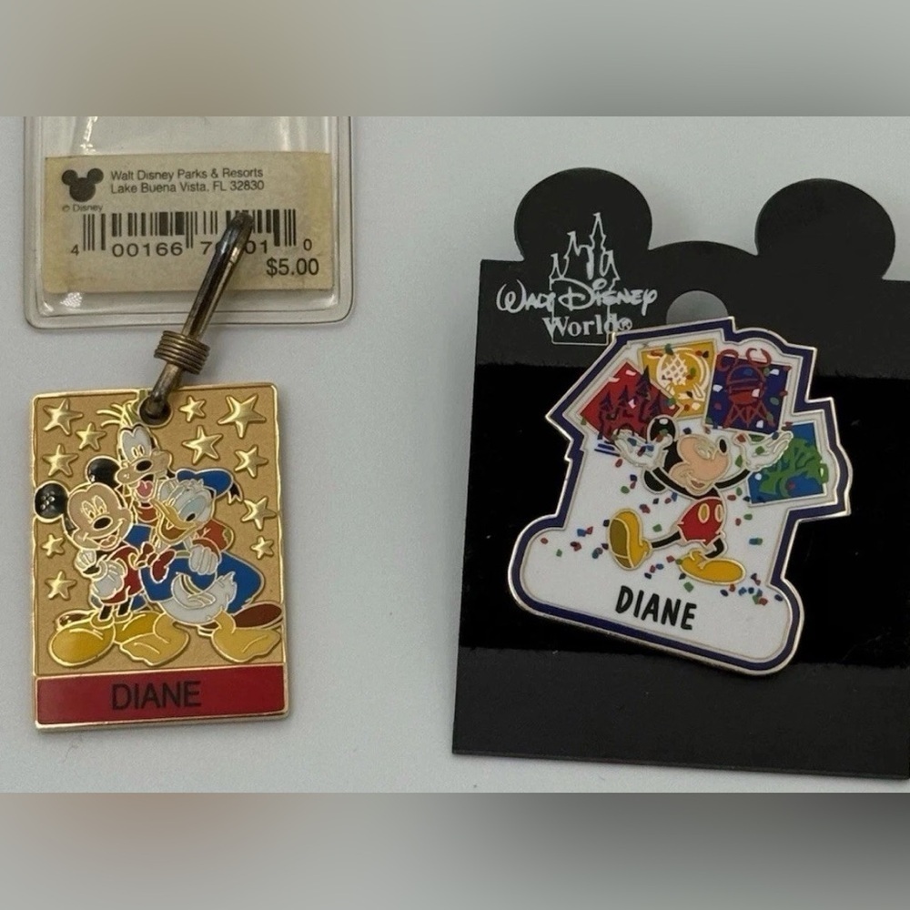 Walt Disney World Name Pin & Zipper Pull Diane Lot Of 2